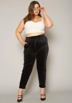 Plus Size Velour High Waist Pants