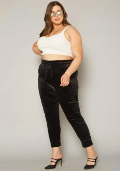 Plus Size Velour High Waist Pants -FemiLook Sales Store 2019633 001 2