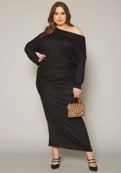 Plus Size Drawstring Hem High Waist Maxi Skirt -FemiLook Sales Store 2019864 001 0