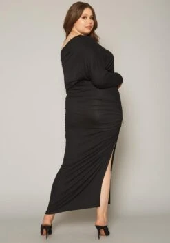 Plus Size Drawstring Hem High Waist Maxi Skirt -FemiLook Sales Store 2019864 001 3