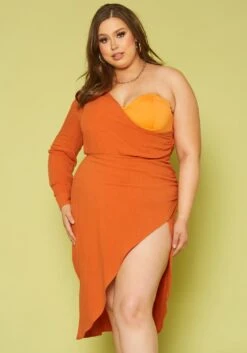 Plus Size One Sleeve Asymmetric Dress