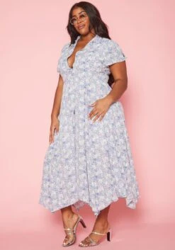 Plus Size Floral Print Flare Maxi Dress -FemiLook Sales Store 2019942 001 2