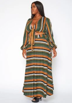 Plus Size Multi Striped Two Piece Set -FemiLook Sales Store 2020016 002 3