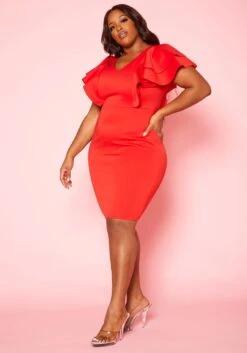 Plus Size Ruffle Sleeve Mini Dress -FemiLook Sales Store 2020026 001 2