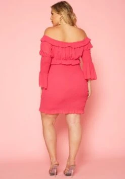 Plus Size Smocked Off Shoulder Mini Dress -FemiLook Sales Store 2020099 001 4