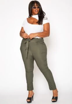 Plus Size Paperbag High Waist Skinny Pants