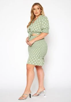 Plus Size Polka Dot Print Crop Top & Mini Skirt Set -FemiLook Sales Store 2020210 001 2