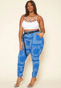 Plus Size Paisley Print Belted Cargo Pants -FemiLook Sales Store 2020247 001 2