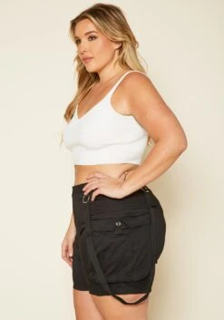 Plus Size High Rise Cargo Shorts Overalls -FemiLook Sales Store 2020285 001 3