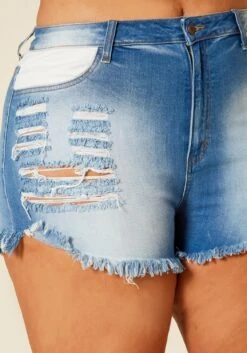 Plus Size White Detailed Distressed Denim Shorts -FemiLook Sales Store 2020380 001 5