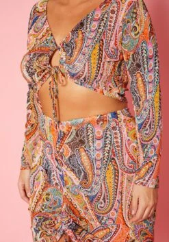 Plus Size Paisley Print Mesh Crop Top & Mesh Skirt Set -FemiLook Sales Store 2020381 001 5