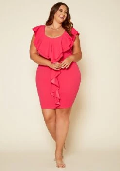 Plus Size Front Ruffle Midi Dress -FemiLook Sales Store 2020411 001 1