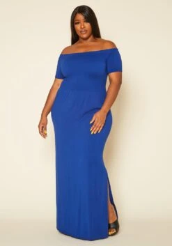 Plus Size Off Shoulder Seamless Maxi Dress -FemiLook Sales Store 2020421 004 1