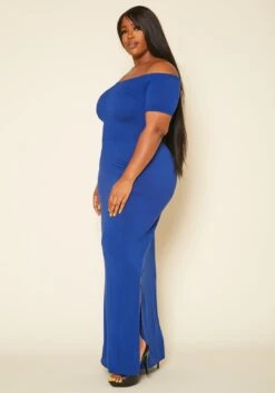 Plus Size Off Shoulder Seamless Maxi Dress -FemiLook Sales Store 2020421 004 3