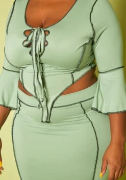 Plus Size Contrast Stitch Top & Pencil Skirt Set -FemiLook Sales Store 2020424 001 5