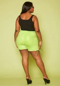 Plus Size Faux Leather Ruched High Waist Shorts -FemiLook Sales Store 2020468 002 4