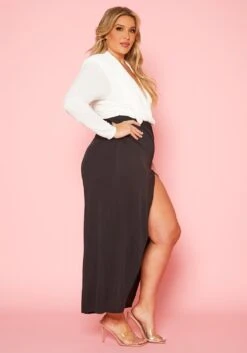 Plus Size Black & White Slit Maxi Dress -FemiLook Sales Store 2020499 001 3