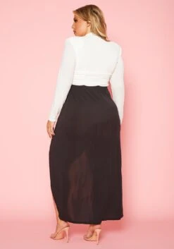 Plus Size Black & White Slit Maxi Dress -FemiLook Sales Store 2020499 001 4