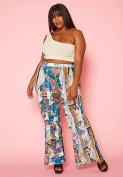 Plus Size Mesh Ruffle Wide Leg Pants