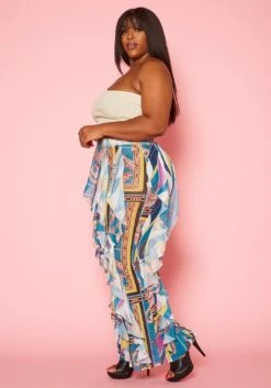 Plus Size Mesh Ruffle Wide Leg Pants -FemiLook Sales Store 2020581 001 3