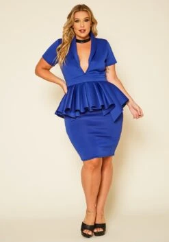 Plus Size Deep Cut Peplum Party Dress -FemiLook Sales Store 2020585 003 2