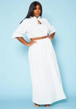 Plus Size Ruffled Mock Neck Crop Top & Maxi Skirt Set -FemiLook Sales Store 2020589 002 1