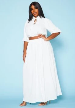 Plus Size Ruffled Mock Neck Crop Top & Maxi Skirt Set -FemiLook Sales Store 2020589 002 3