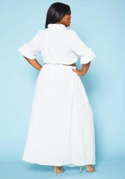 Plus Size Ruffled Mock Neck Crop Top & Maxi Skirt Set -FemiLook Sales Store 2020589 002 4