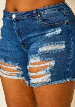 Plus Size Distressed Denim Shorts -FemiLook Sales Store 2020607 001 0