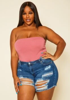Plus Size Distressed Denim Shorts