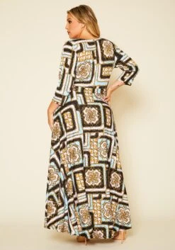 Plus Size Damask Print Fit & Flare Maxi Dress -FemiLook Sales Store 2020624 001 4