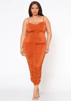 Plus Size Ruched Bodycon Cami Maxi Dress