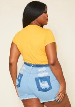 Plus Size High Rise Distressed Denim Shorts -FemiLook Sales Store 2020676 001 3
