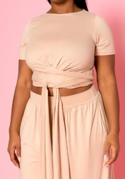 Plus Size Tie Front Crop Top & Wide Flare Pants Set -FemiLook Sales Store 2020689 003 4
