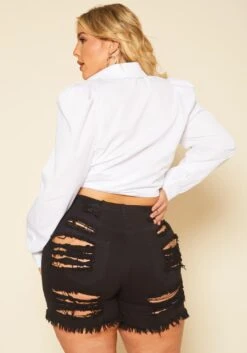 Plus Size Distressed Denim High Waist Shorts -FemiLook Sales Store 2020739 001 3