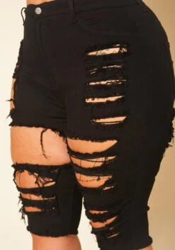 Plus Size Distressed High Waist Biker Shorts -FemiLook Sales Store 2020741 001 0