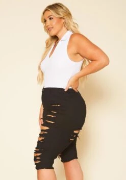 Plus Size Distressed High Waist Biker Shorts -FemiLook Sales Store 2020741 001 3