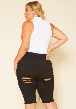 Plus Size Distressed High Waist Biker Shorts -FemiLook Sales Store 2020741 001 4