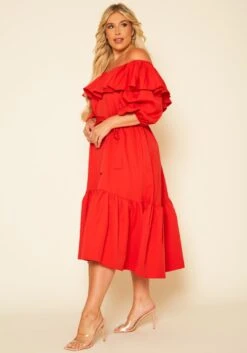 Plus Size Off Shoulder Wide Flare Midi Dress -FemiLook Sales Store 2020751 002 2