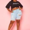 Plus Size Distressed Denim Shorts -FemiLook Sales Store 2020832 002 2