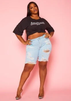 Plus Size Distressed Denim Shorts