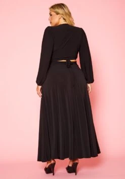 Plus Size Versatile Tie Up Crop Top & Maxi Skirt Set -FemiLook Sales Store 2020877 001 5