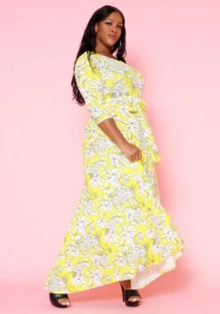 Plus Size Fit & Flare Floral Print Belted Maxi Dress -FemiLook Sales Store 2020893 003 5