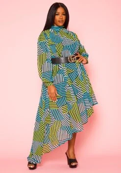 Plus Size Multi Striped Asymmetric Maxi Dress -FemiLook Sales Store 2020934 001 0