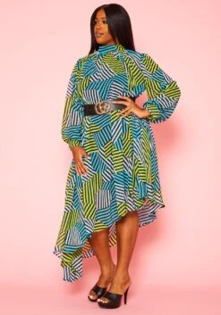 Plus Size Multi Striped Asymmetric Maxi Dress -FemiLook Sales Store 2020934 001 2