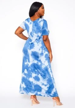 Plus Size Tie Dye V-Neck Short Sleeve Maxi Dress -FemiLook Sales Store 2020960 001 4