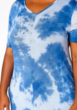 Plus Size Tie Dye V-Neck Short Sleeve Maxi Dress -FemiLook Sales Store 2020960 001 5