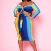 Plus Size Gradient Print Tie Front Bodycon Dress