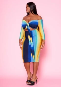 Plus Size Gradient Print Tie Front Bodycon Dress -FemiLook Sales Store 2020972 002 3