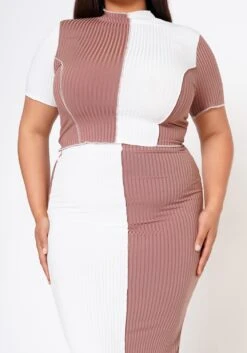 Plus Size Color Block Crop Top & Skirt Set -FemiLook Sales Store 2020974 003 4